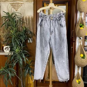 Vintage 80s Acid Wash Jeans 30 | GET! High Rise Baggy 15/16 Floral Trim Denim